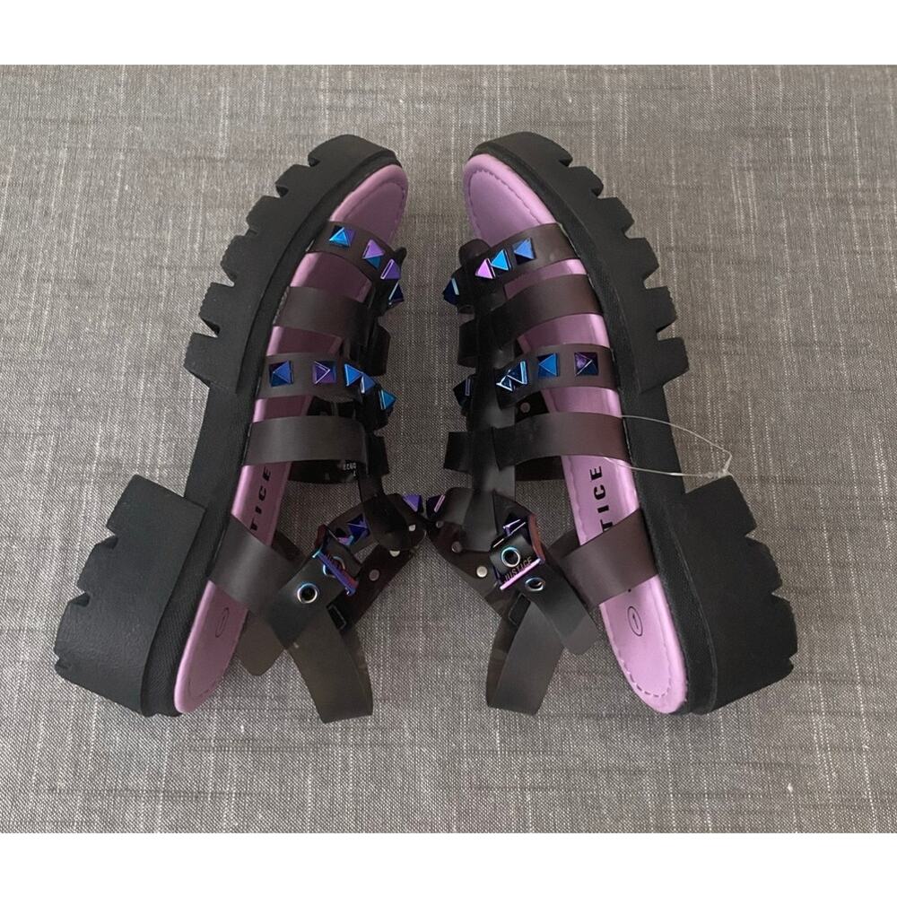 Justice Girls Size 1 Studded Jelly Fisherman Black Platform Sandals - Picture 5 of 13
